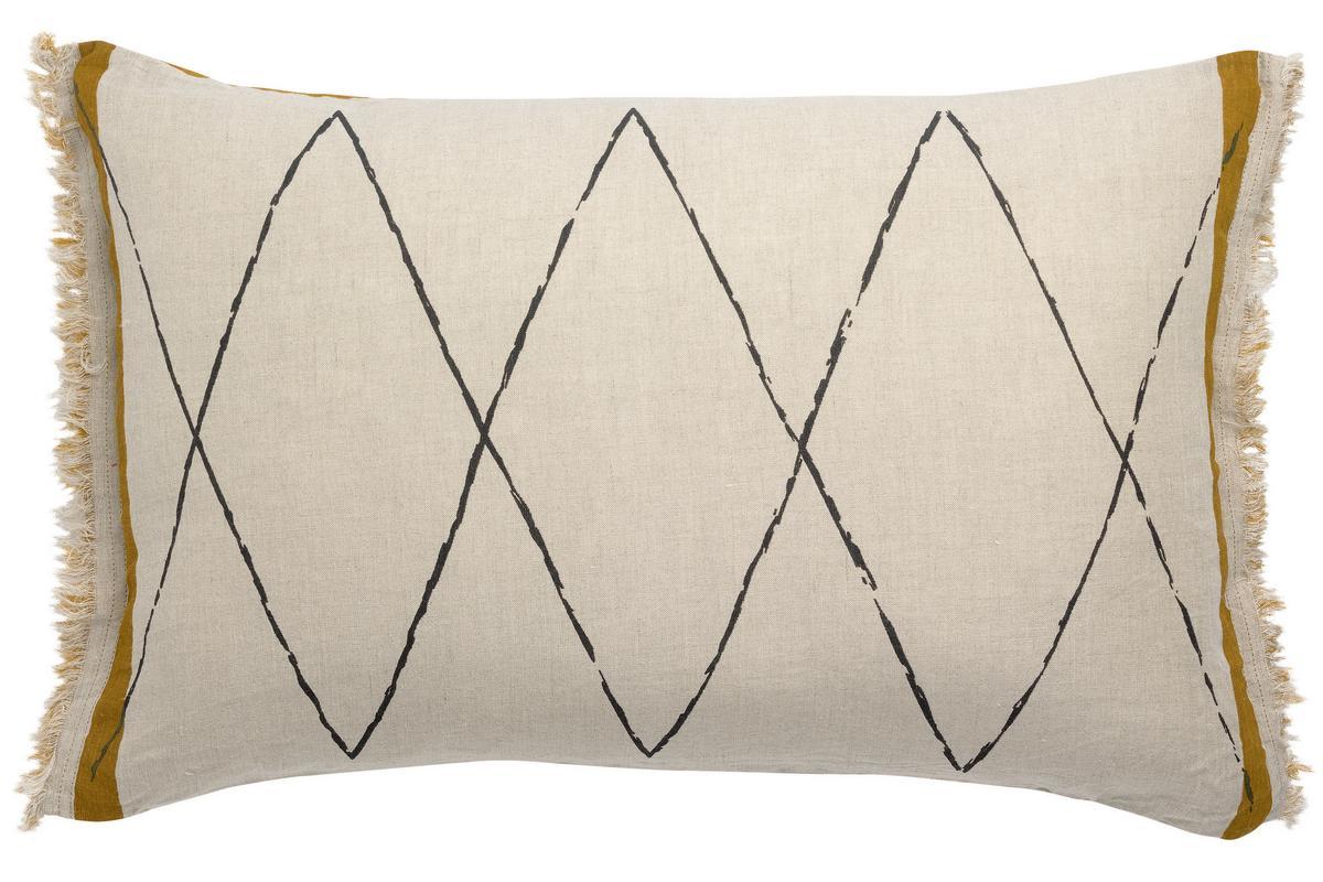 Coussin en lin lav� avec motif imprim� jaune 40 x 65 cm NATURA