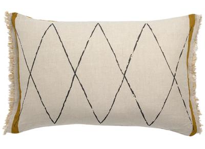 Coussin en lin lav&eacute; avec motif imprim&eacute; jaune 40 x 65 cm NATURA