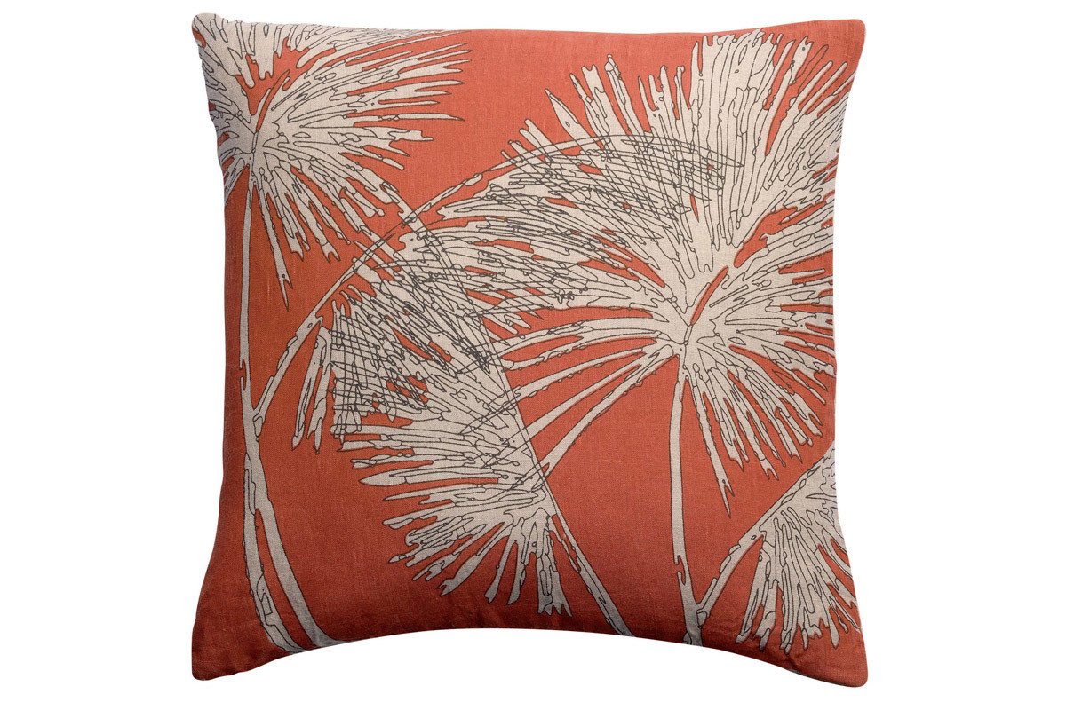 Coussin en lin terracotta motif palmier 45 x 45 cm NATURA