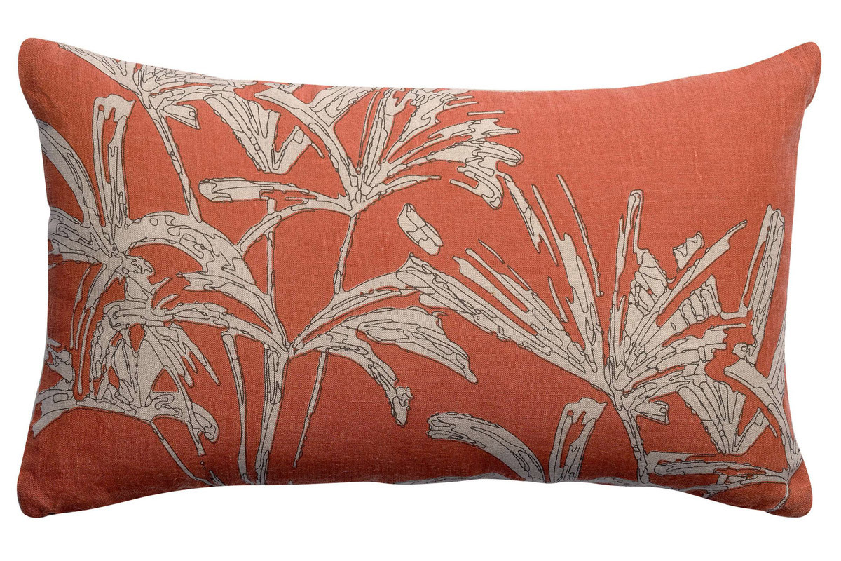 Coussin en lin terracotta motifs feuillages 50 x 30 cm NATURA