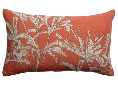 Coussin en lin terracotta motifs feuillages 50 x 30 cm NATURA