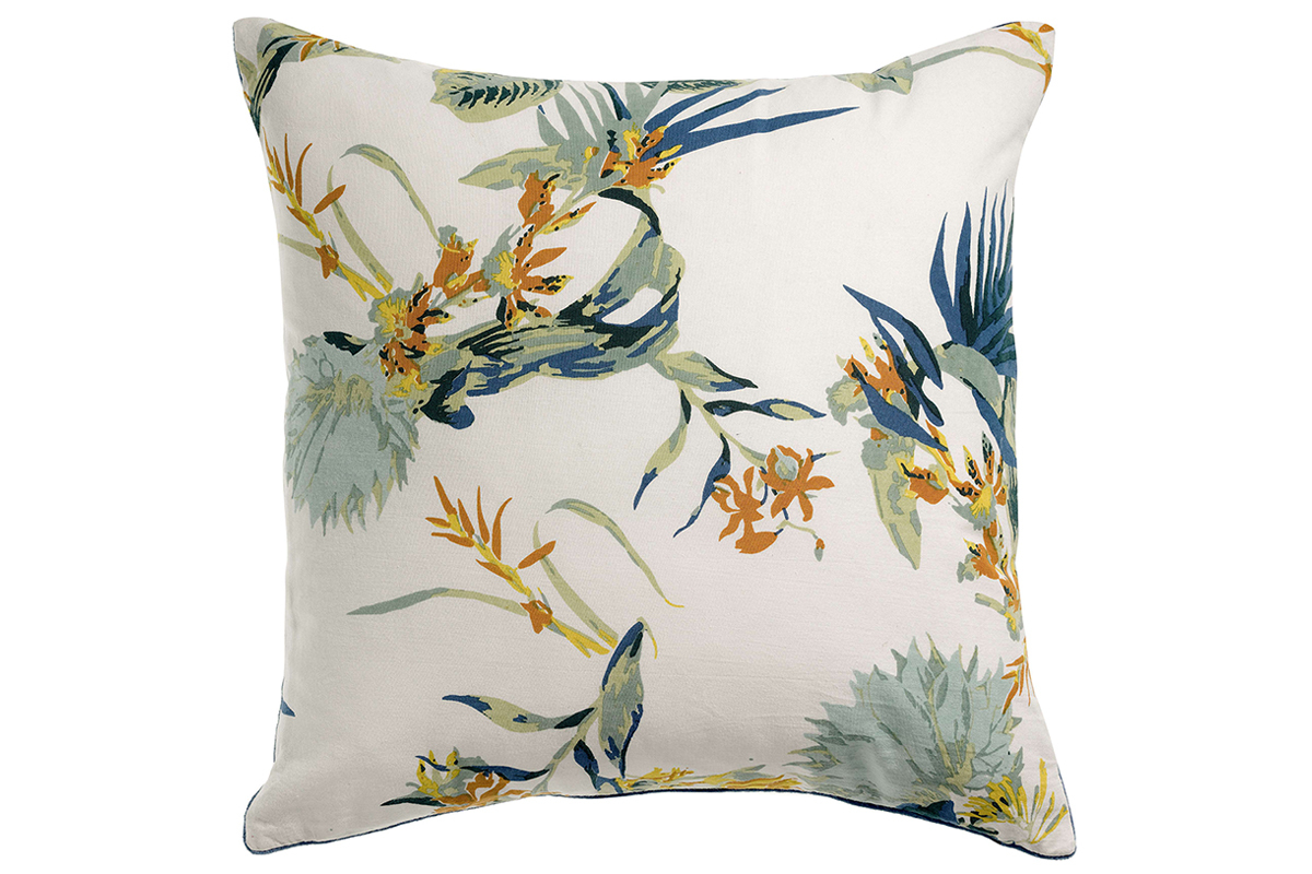 Coussin imprim� fleurs en velours bleu 45 x 45 cm FLUM