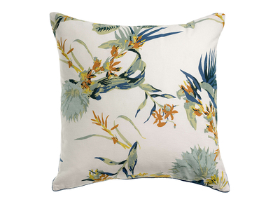 Coussin imprim&eacute; fleurs en velours bleu 45 x 45 cm FLUM