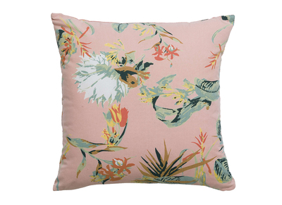 Coussin imprim&eacute; fleurs en velours rose 45 x 45 cm FLUM