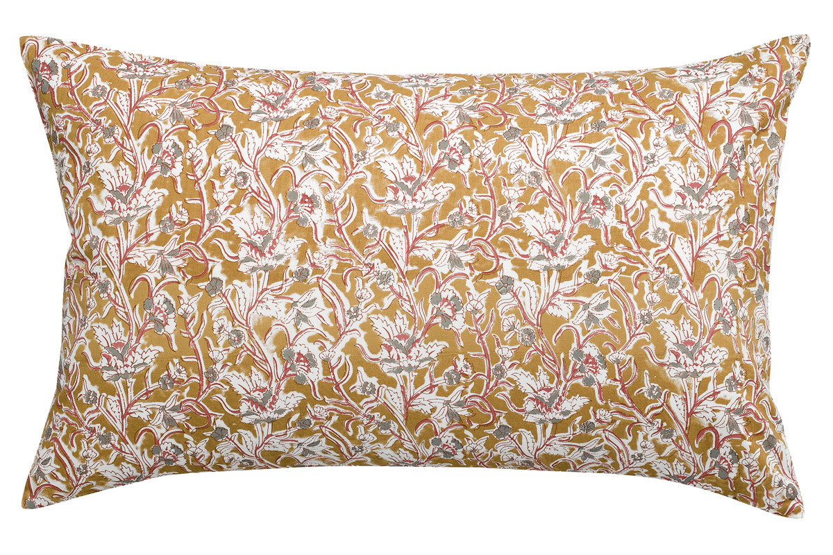 Coussin imprim� fleurs jaune 40 x 65 cm AQUARELLE