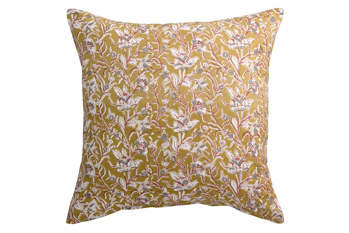 Coussin imprim� fleurs jaune 45 x 45 cm AQUARELLE