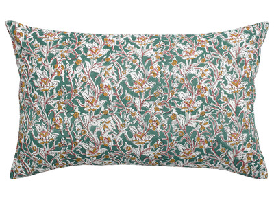 Coussin imprim&eacute; fleurs vert 40 x 65 cm AQUARELLE