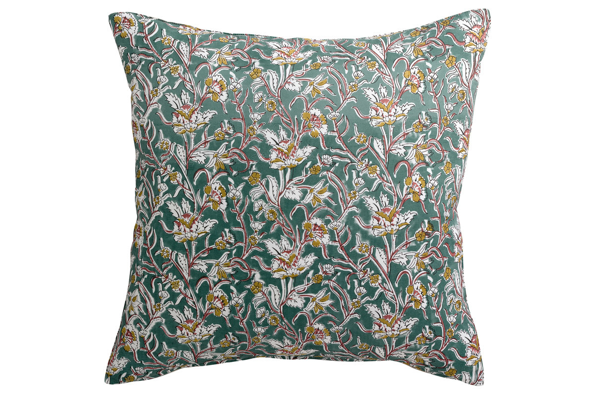 Coussin imprim� fleurs vert 45 x 45 cm AQUARELLE