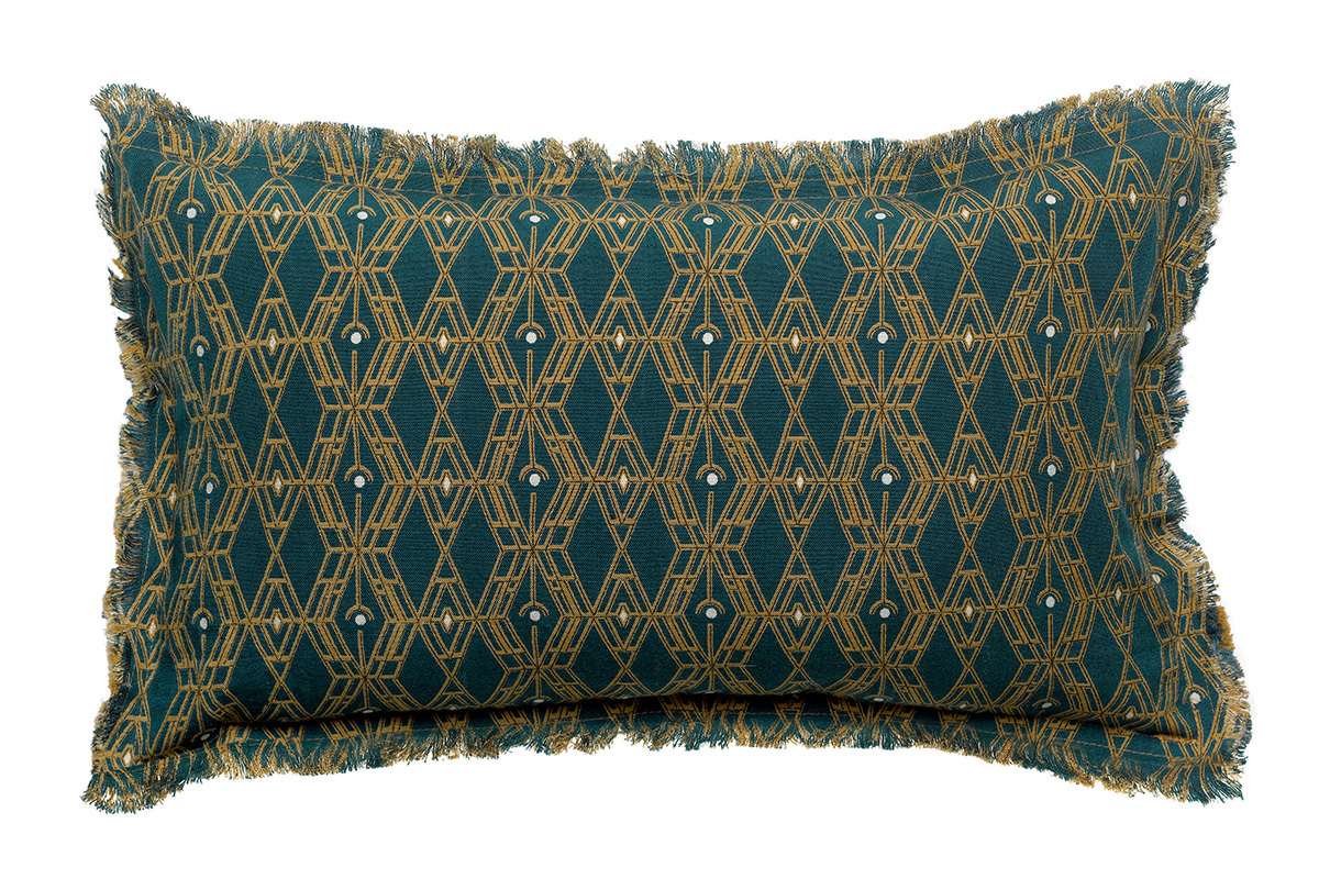 Coussin imprim� graphique en lin vert et bleu 30 x 50 cm BAKO