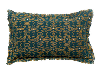 Coussin imprim&eacute; graphique en lin vert et bleu 30 x 50 cm BAKO