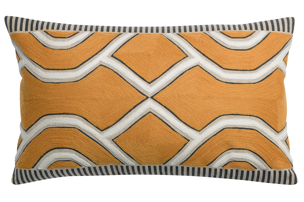 Coussin rectangulaire dco brod ethnique jaune ocre 30 x 50 cm YELO