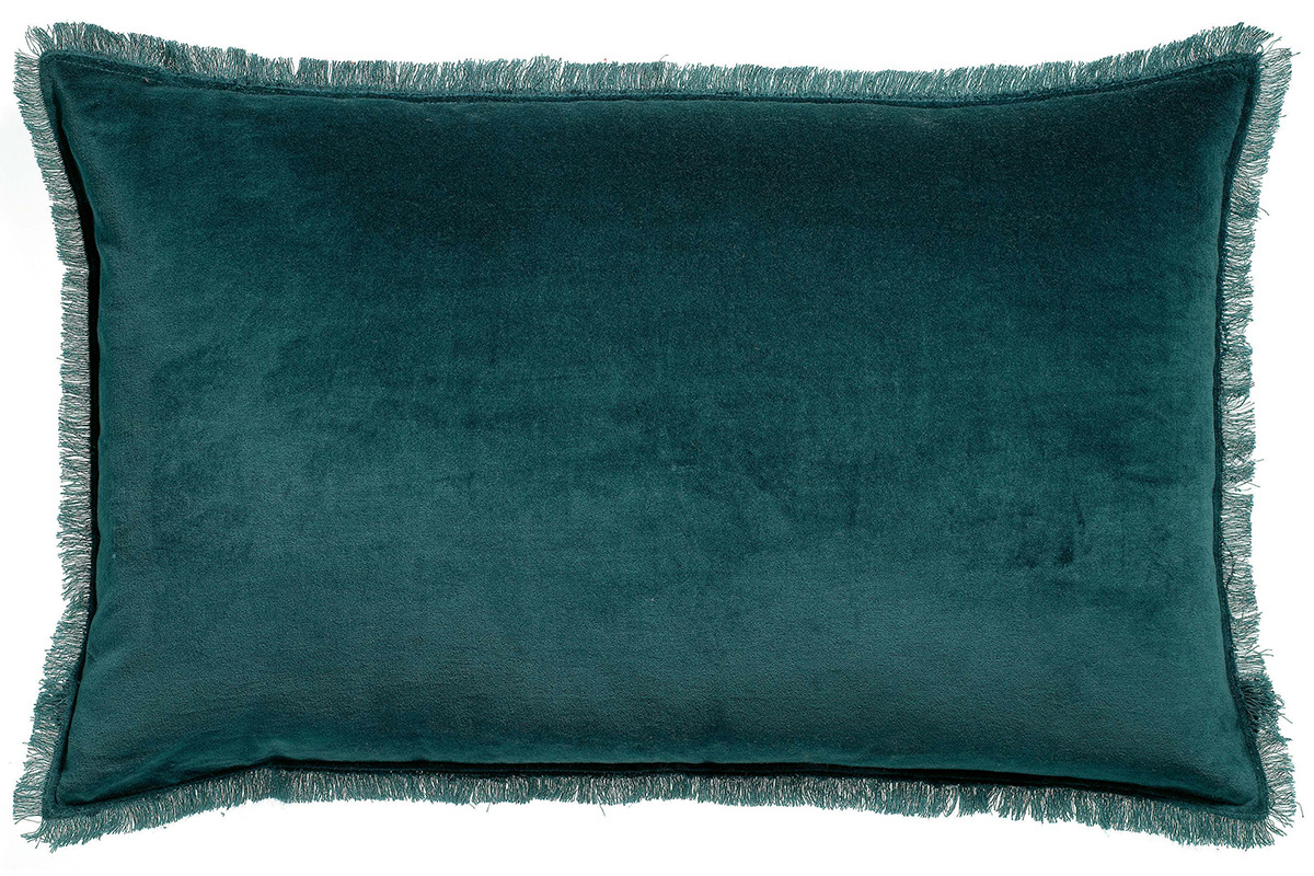 Coussin velours bleu paon 30 x 50 cm PESCA
