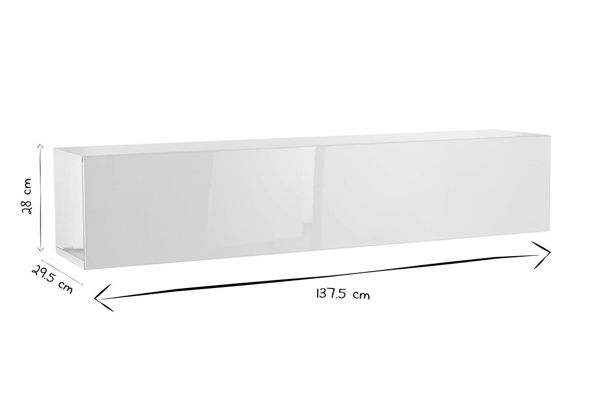 lment mural TV horizontal blanc laqu brillant L137.5 cm ETERNEL