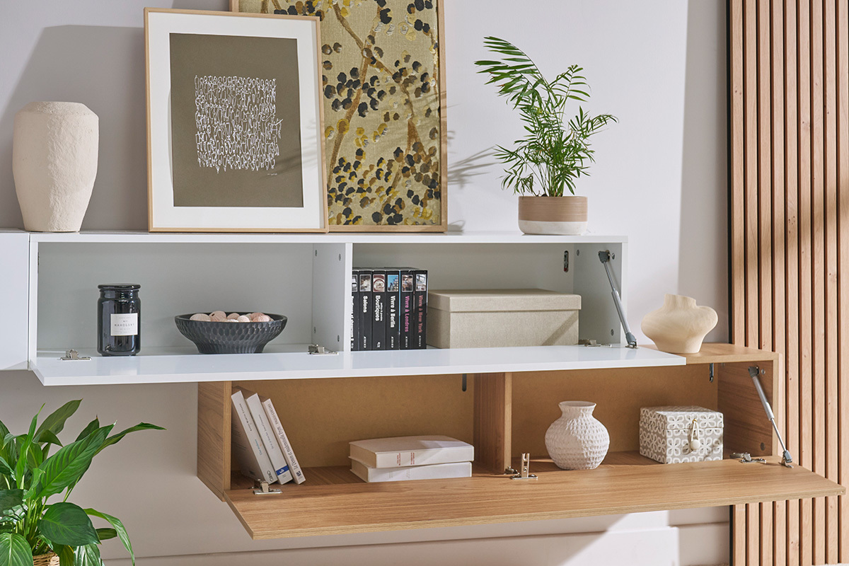 lment mural TV horizontal blanc laqu brillant L137.5 cm ETERNEL