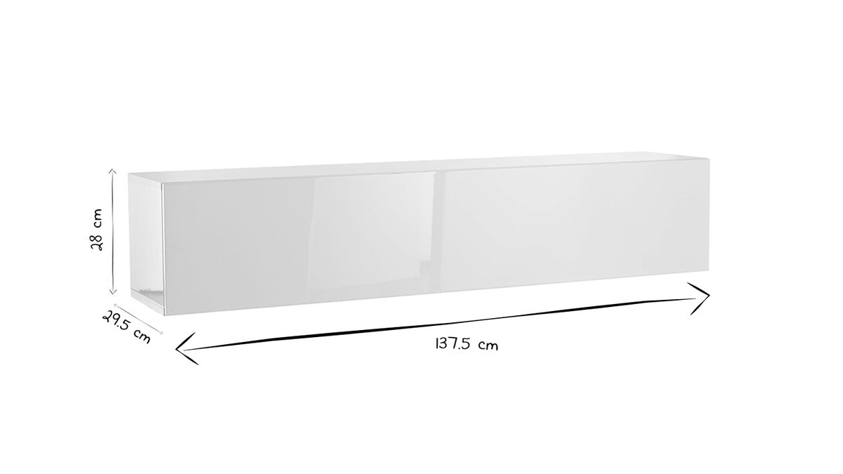 Élément mural TV horizontal blanc laqué brillant L138 cm ETERNEL