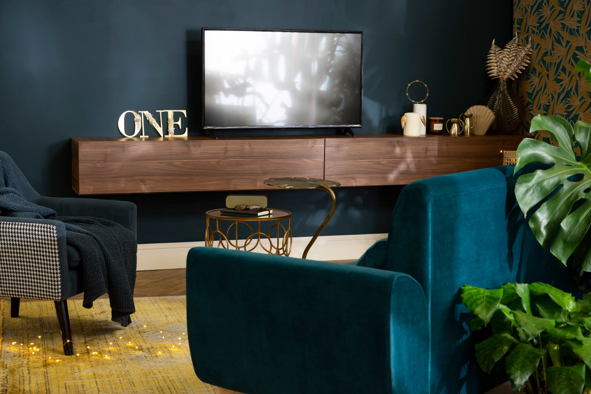 lment mural TV horizontal finition bois fonc noyer L137.5 cm ETERNEL