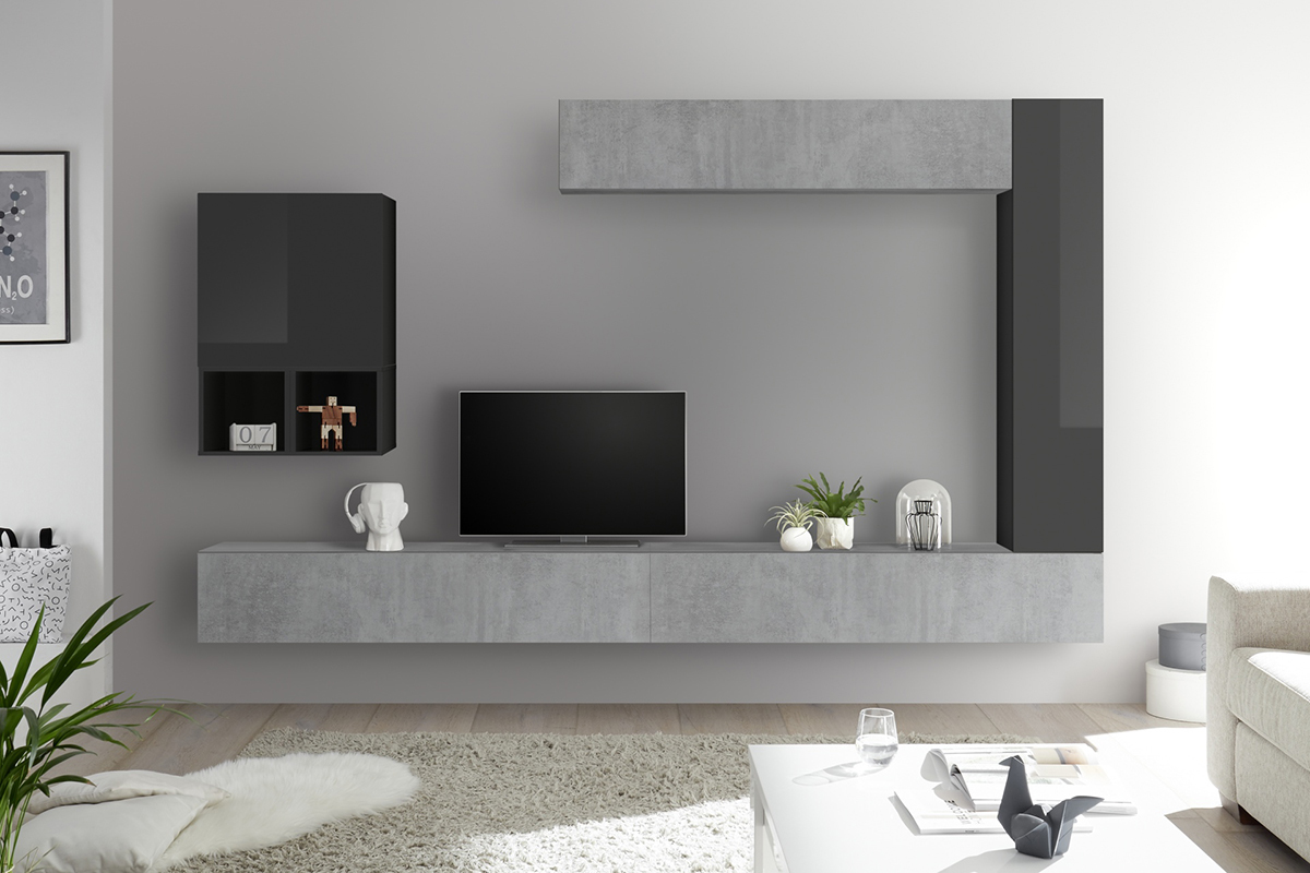 �l�ment mural TV vertical laqu� gris ETERNEL