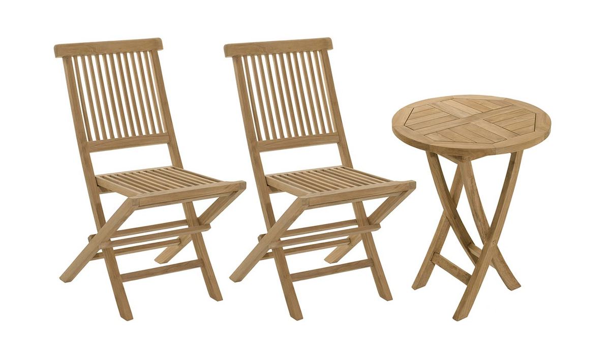Ensemble table de jardin et 2 chaises en teck SAINT BARTH