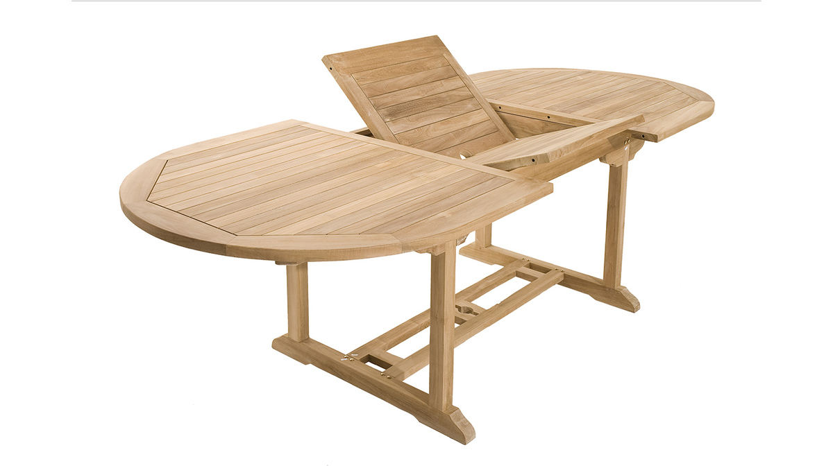Ensemble table de jardin extensible et 6 fauteuils empilables en teck SAINT BARTH
