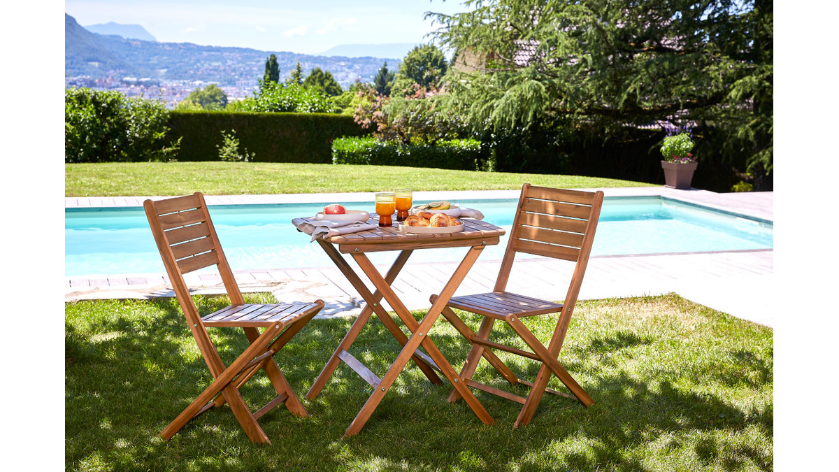 Ensemble table et chaises de jardin pliables en acacia massif CANOPEE