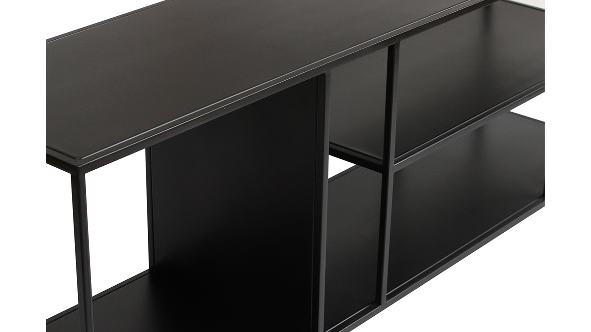 Étagère basse ouverte meuble TV design en métal noir L160 cm KARL