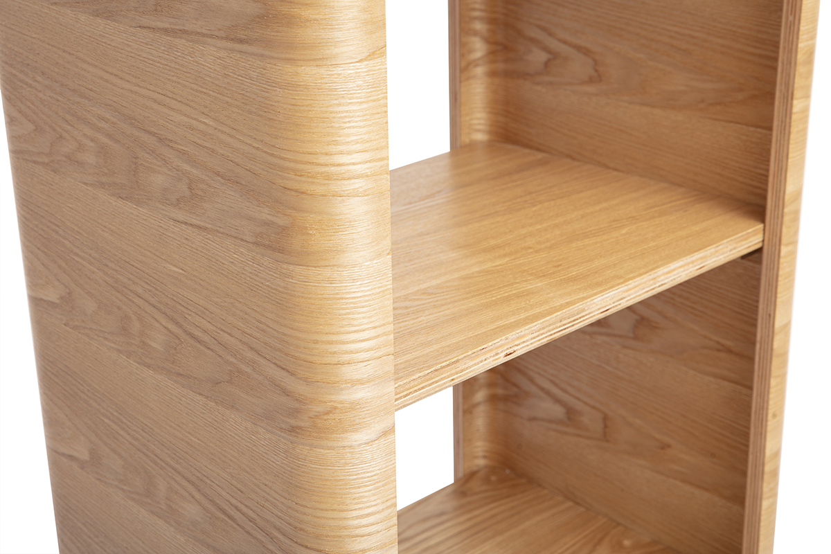 �tag�re en bois clair fr�ne L46 cm NAHIA, vue rapproch�e des �tag�res et pieds arrondis.