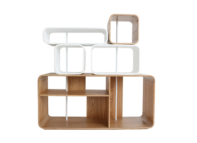 &Eacute;tag&egrave;re modulable bois clair et blanc BRICK