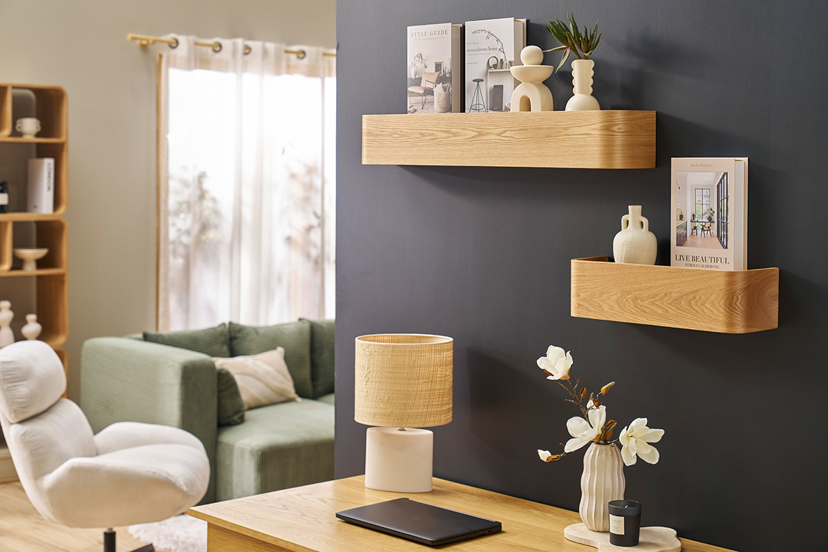 Etagre murale bois clair frne L40 cm HOPE