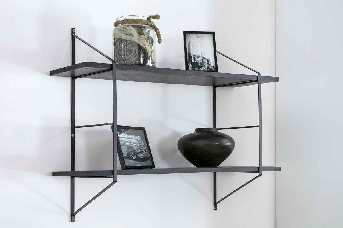 Etagre murale design bois noir et mtal BRIDGE