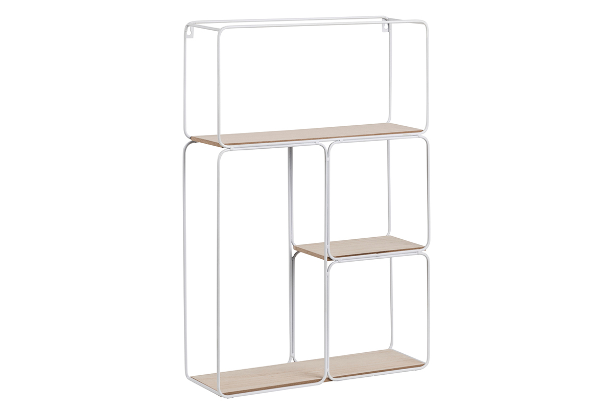 Etag�re murale design m�tal blanc et bois BRICK