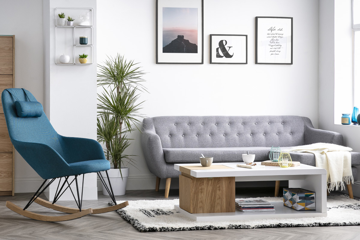 Etag�re murale design m�tal blanc et bois BRICK