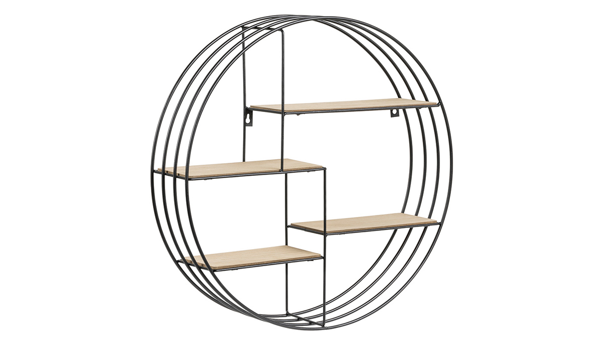 Etagère murale design ronde bois et métal ENSO - Miliboo
