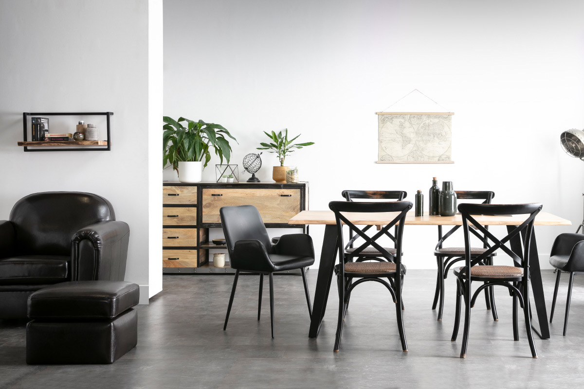 �tag�re murale en bois massif et m�tal noir ERNEST