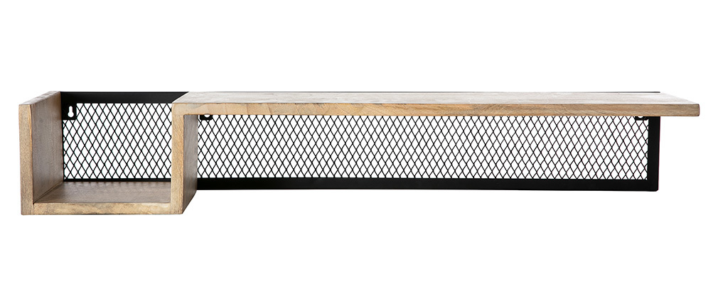 Étagère murale industrielle manguier massif et métal 90 cm RACK - Zoom Étagère murale industrielle manguier massif et métal 90 cm RACK