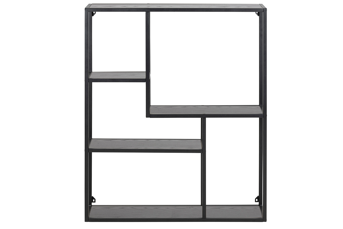 �tag�re murale industrielle m�tal et bois noirs L75 cm TRESCA