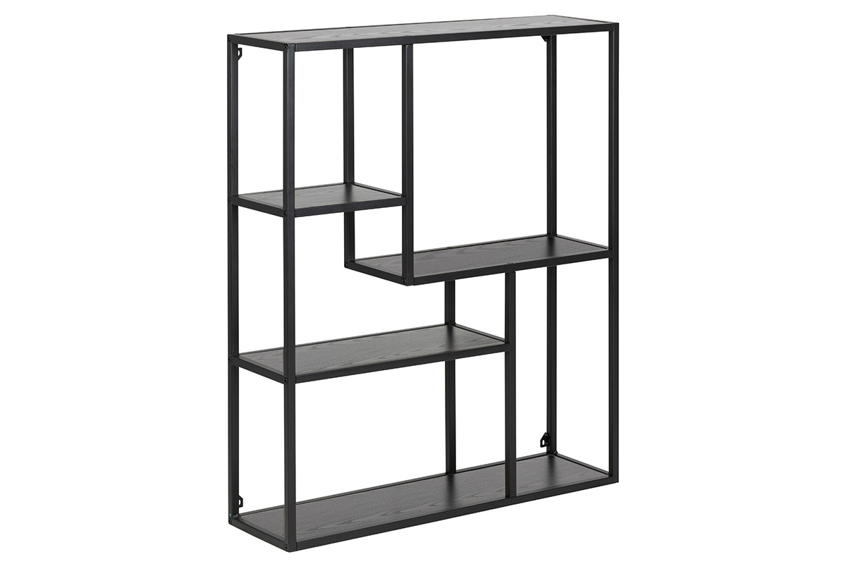 �tag�re murale industrielle m�tal et bois noirs L75 cm TRESCA