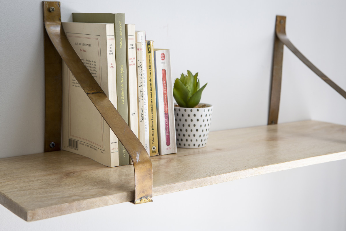 Etag�re murale m�tal rouille et bois 80 cm MODO
