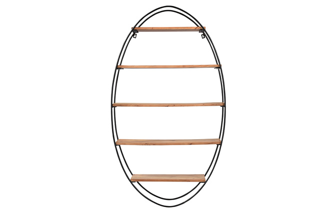 Étagère murale ovale en bois massif et métal noir H130 cm HANG