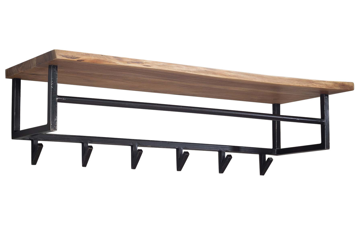 �tag�re murale porte-manteau en acacia massif et m�tal noir LORD