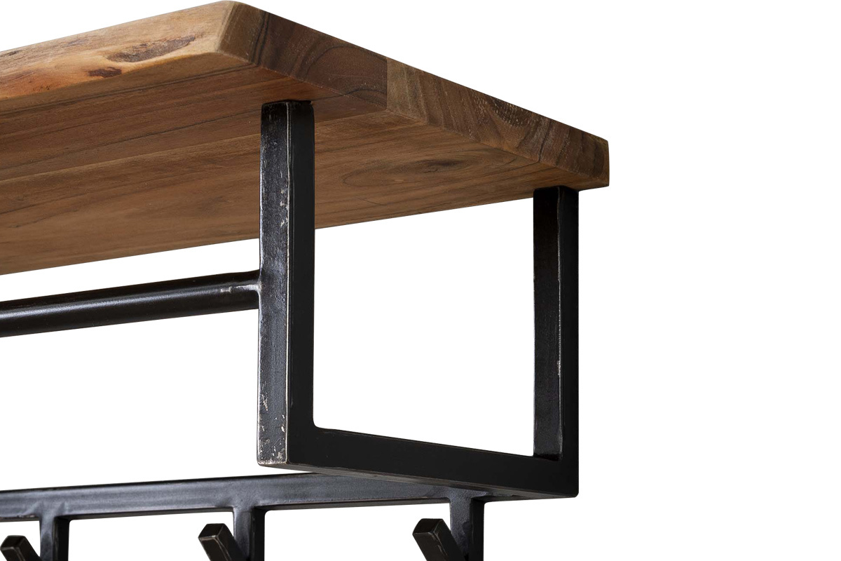 �tag�re murale porte-manteau en acacia massif et m�tal noir LORD