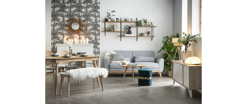 Étagère Murale XL Modulable Bridge – Bois Clair & Métal Noir, L.191 Cm, Design Scandinave