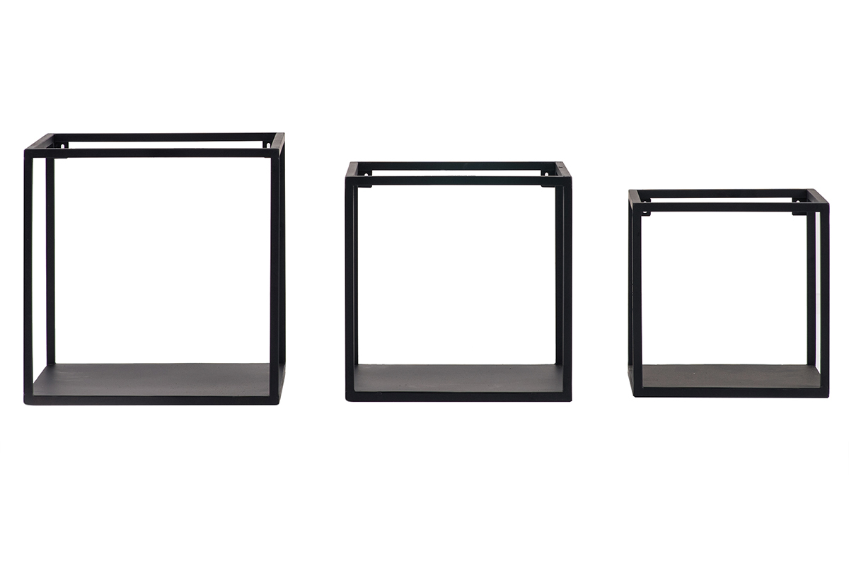 tagres murales carres industrielle mtal noir (lot de 3) KARL