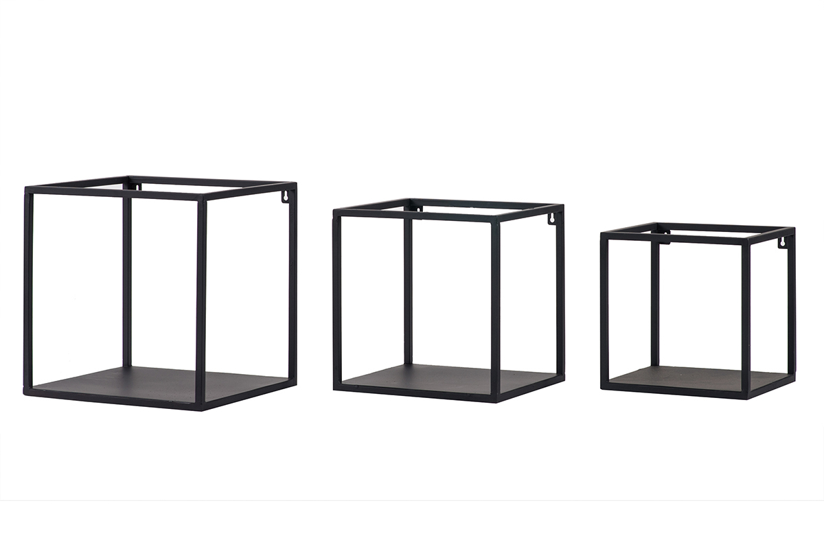 tagres murales carres industrielle mtal noir (lot de 3) KARL