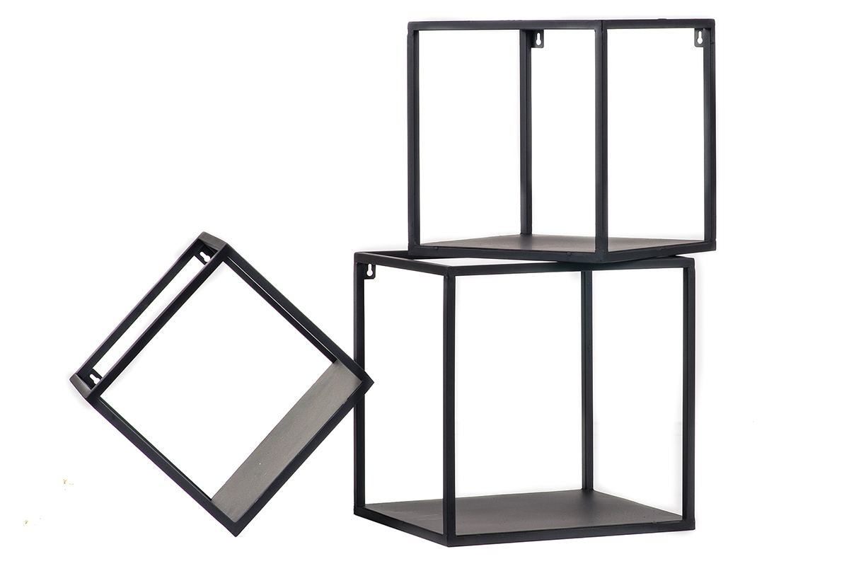 tagres murales carres industrielle mtal noir (lot de 3) KARL