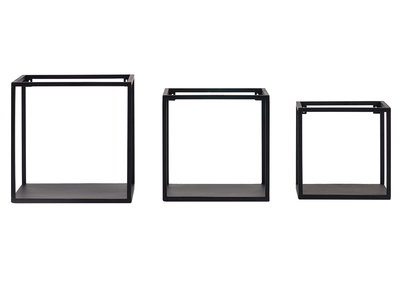 &Eacute;tag&egrave;res murales carr&eacute;es industrielle m&eacute;tal noir (lot de 3) KARL