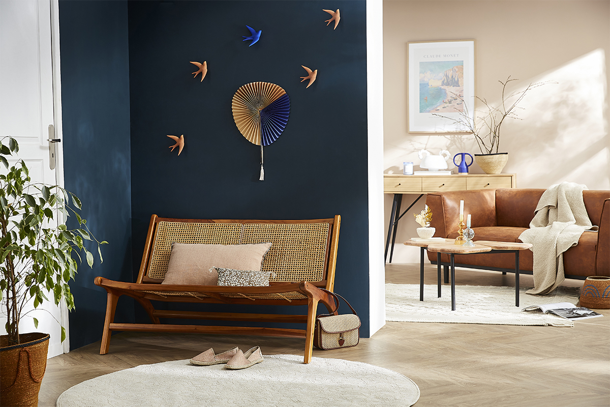 Fauteuil 2 places en bois teck massif et cannage en rotin naturel HAMMA