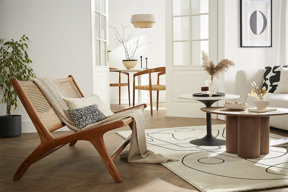 Fauteuil 2 places en bois teck massif et cannage en rotin naturel HAMMA