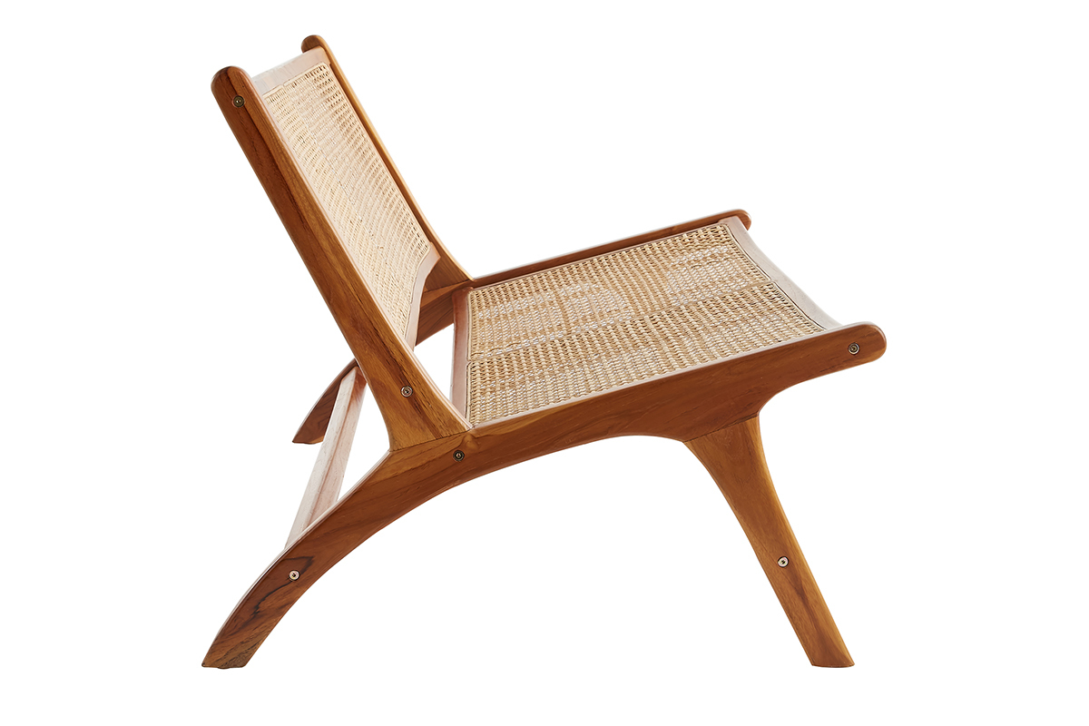 Fauteuil 2 places en bois teck massif et cannage en rotin naturel HAMMA
