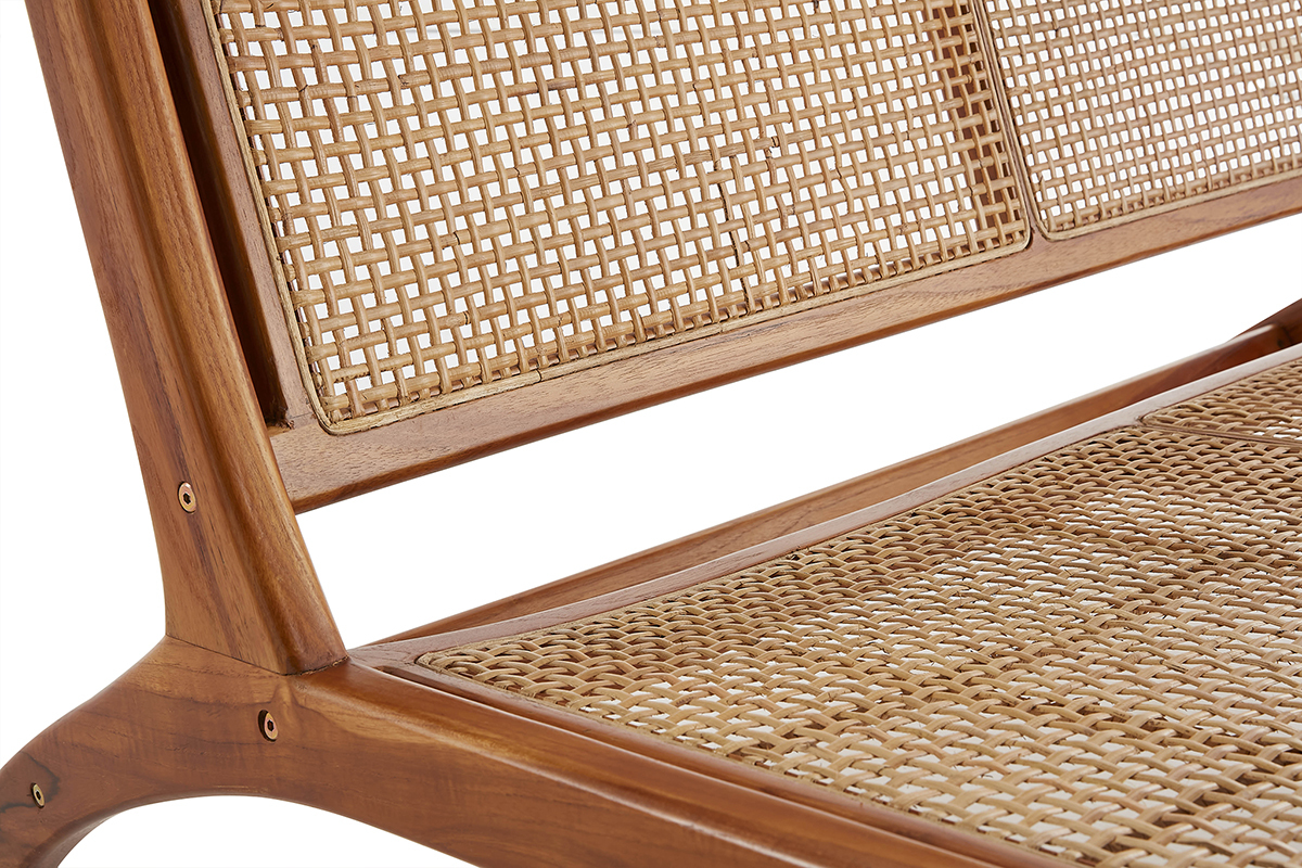 Fauteuil 2 places en bois teck massif et cannage en rotin naturel HAMMA