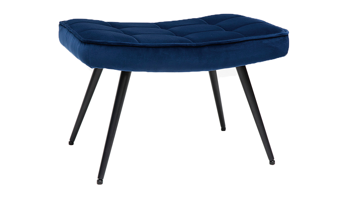 Fauteuil avec repose-pieds design en tissu velours bleu foncé et métal noir MOOD - Miliboo & Stéphane Plaza